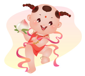 神话人物童子祝寿 卡通矢量