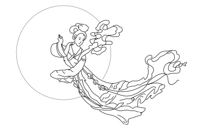 嫦娥奔月中秋佳节元素线稿手绘插画