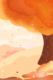 立秋节气中秋秋天插画手绘扁平清新桔红色枫树渐变落叶背景