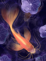 两条锦鲤在荷花池中游来游去