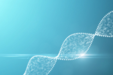 三维渲染的DNA螺旋双链模型在蓝色的液体背景中