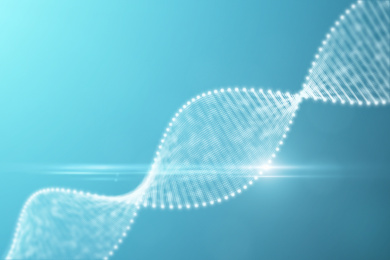 三维渲染的DNA螺旋双链模型在蓝色的液体背景中