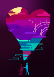 牛郎织女七夕鹊桥相会矢量插画