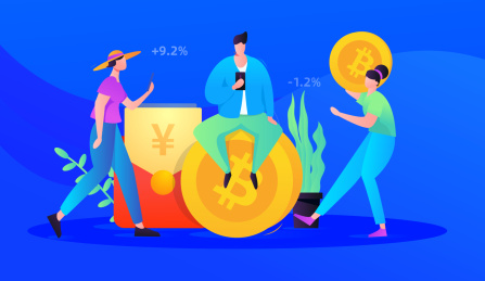 男女使用手机邀请好友获得红包比特币返现，矢量扁平概念插画