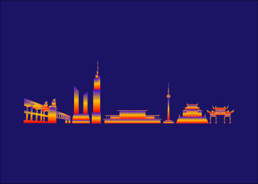 中国南京城市建筑夜景矢量插画