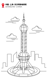 上海城市地标建筑物东方明珠塔矢量线稿插画