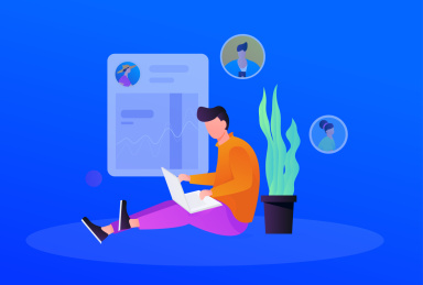 工作中的白领远程协作提高效率，矢量扁平概念插画