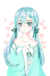 可爱的蓝色调少女，唯美人物插画。