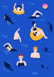 夏天游泳凉爽人物运动蓝色互联网海报