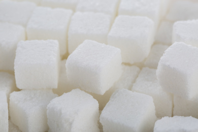 方糖调味品的特写镜头，糖，微距镜头