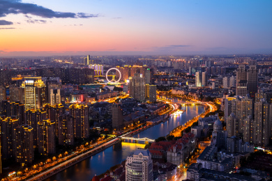 鸟瞰天津城市风光天津之眼摩天轮