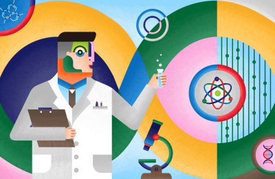 一位医生在做科学实验概念插画