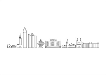 黑白色中国青岛城市建筑矢量插画