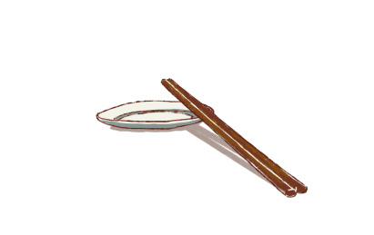 一双筷子和一只碟子 中式餐具手绘插画元素