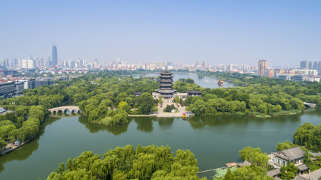 济南城市风光之大明湖航拍风光