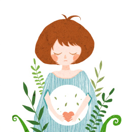 心被掏空的安静忧伤的小女孩在花丛里