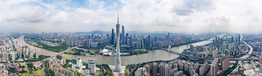 航拍广州珠江新城金融商务区建筑群和城市天际线