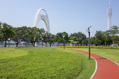 在珠江带状公园里看到的猎德大桥和广州塔