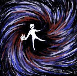 身处血色和蓝色恐怖旋涡中呼救的人