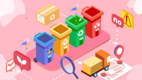 25d粉色系垃圾分类手绘矢量插画