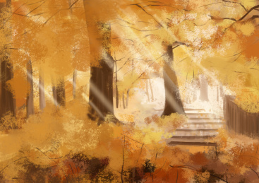 秋天情侣漫步在布满金色树叶的公园