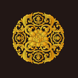 圆形金色传统花纹图案，黑色背景