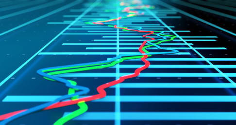 三维插图，金融股市经济统计图表，经济图表