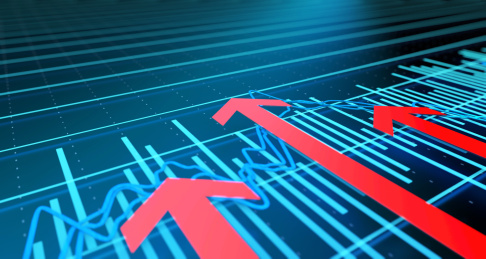 三维插图，金融股市经济统计图表，经济图表，成功箭头