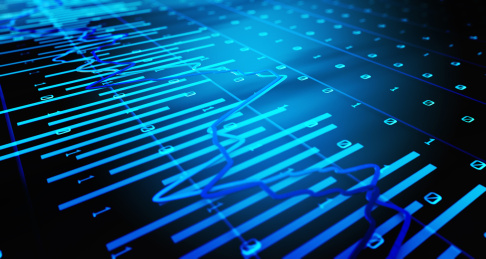 三维插图，金融股市经济统计图表，经济图表