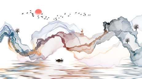 水墨画抽象线条意境山水装饰画