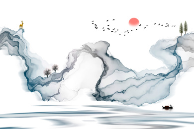 水墨画抽象线条意境山水装饰画