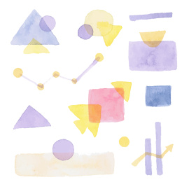 水彩手绘小插画之数据图标黄紫抽象色块