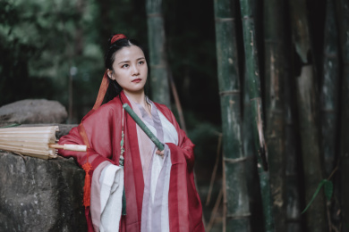 竹林中侠女风漂亮汉服女孩