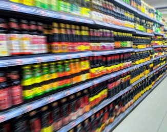 动态模糊效果的放满商品的货架背景