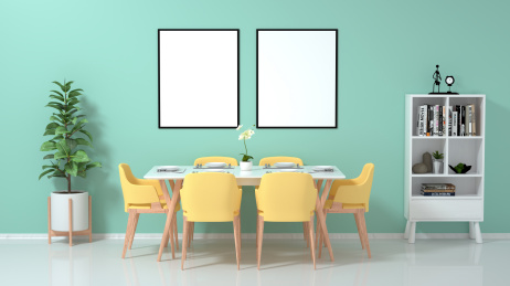 摆放有餐桌的时尚简约客厅创意图