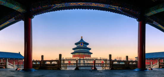 中国北京天坛祈年殿全景日落