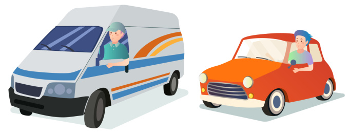 货运卡车小汽车 司机矢量素材