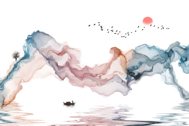 抽象水墨简约线条装饰画意境山水