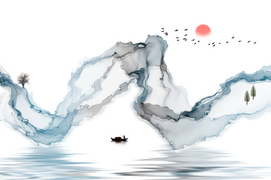 抽象水墨简约线条装饰画意境山水