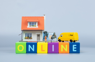 网上快递派送网络购物外卖online字母积木英文单词外卖小哥