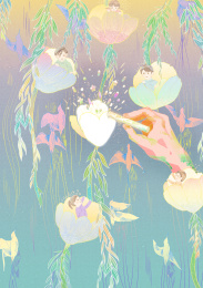老师用粉笔为孩子们画出花朵形容教师培育孩子的辛勤花骨朵上坐着小朋友有柳枝和飞鸟的艺术色彩视觉教师节节日插画设计