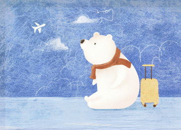 在机场仰望星空等待回家的小熊——插画