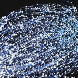 发散的蓝色发光小球与线条，三维渲染