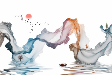 水墨抽象简约线条装饰画意境山水