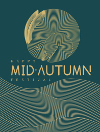 中秋节海报-渐变金丝线玉兔矢量素材