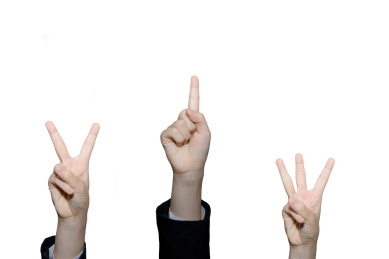 白色背景下第一第二第三名冠亚军商务手势