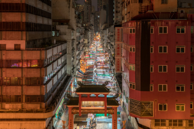 中国香港庙街夜市夜晚景观