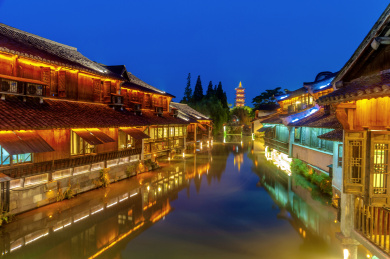 浙江省嘉兴市桐乡乌镇风景区夜景