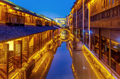 浙江省嘉兴市桐乡乌镇风景区夜景