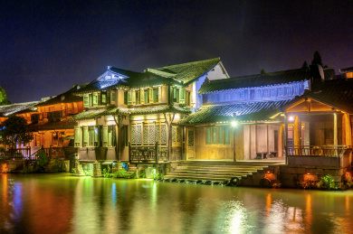 浙江省嘉兴市桐乡乌镇风景区夜景